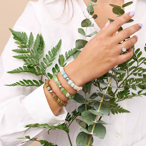 Jaspe Unakite | Argent | Bracelet Galet Pierres Précieuses